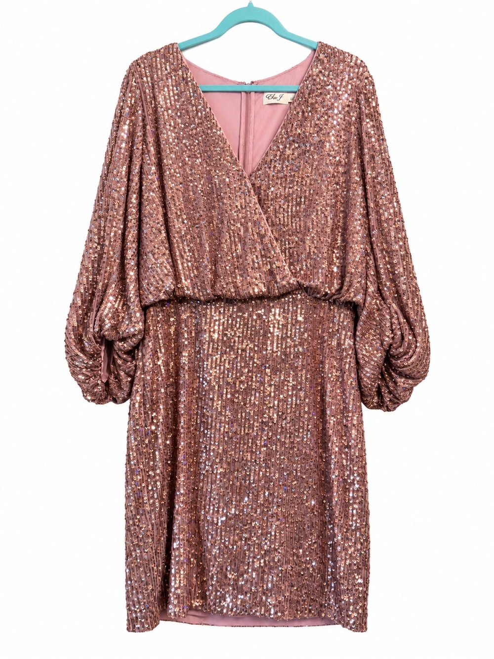 Eliza J Rose Gold Sequin V-Neck Mini Dress